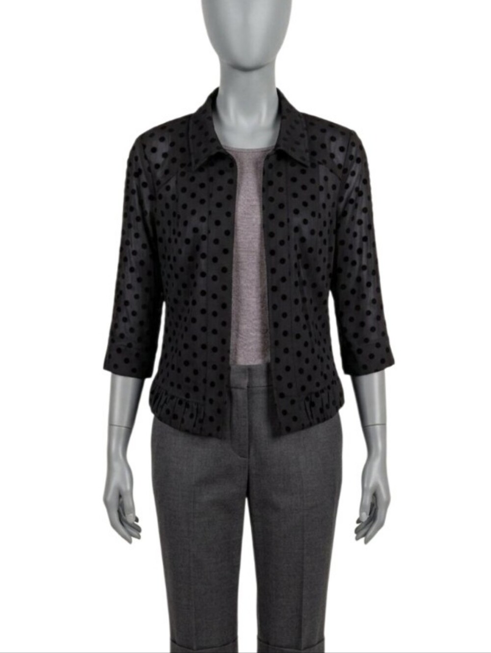 Christopher & Banks Polka Dot Blazer Velvet Pleated Jacket Ruched 3/4 Sleeve